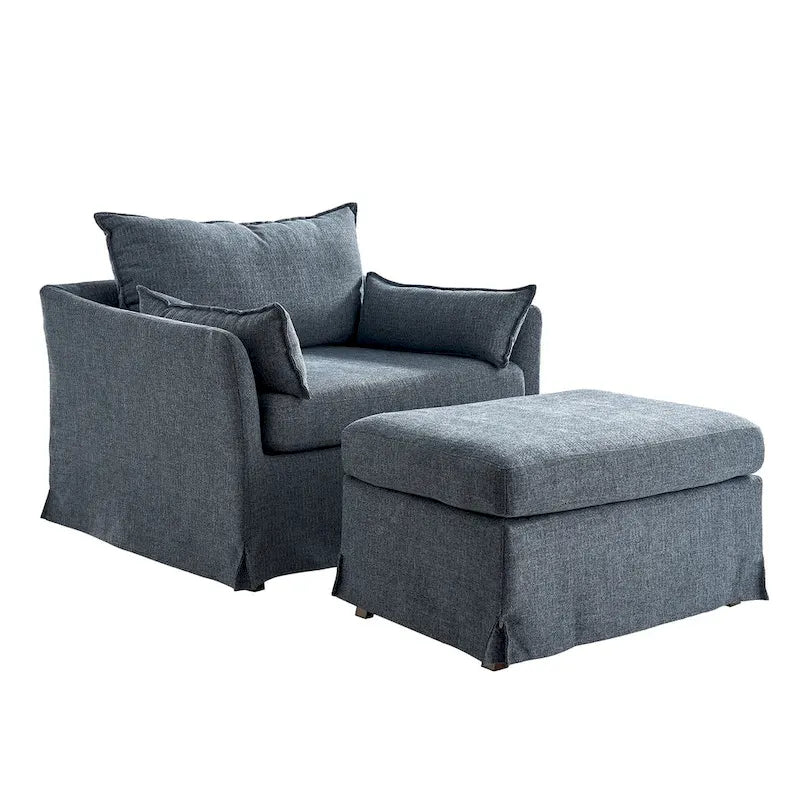 Sophie Modern Oversized Slipcovered Armchair and Ottoman with Lockable Rear Wheels by HULALA HOME 4