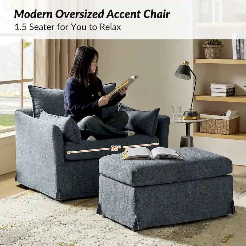 Sophie Modern Oversized Slipcovered Armchair and Ottoman with Lockable Rear Wheels by HULALA HOME 6