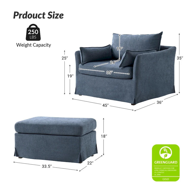 Sophie Modern Oversized Slipcovered Armchair and Ottoman with Lockable Rear Wheels by HULALA HOME 9