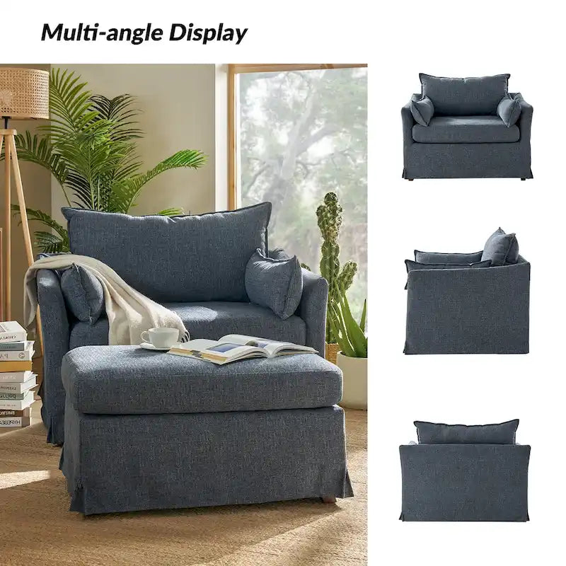 Sophie Modern Oversized Slipcovered Armchair and Ottoman with Lockable Rear Wheels by HULALA HOME 10