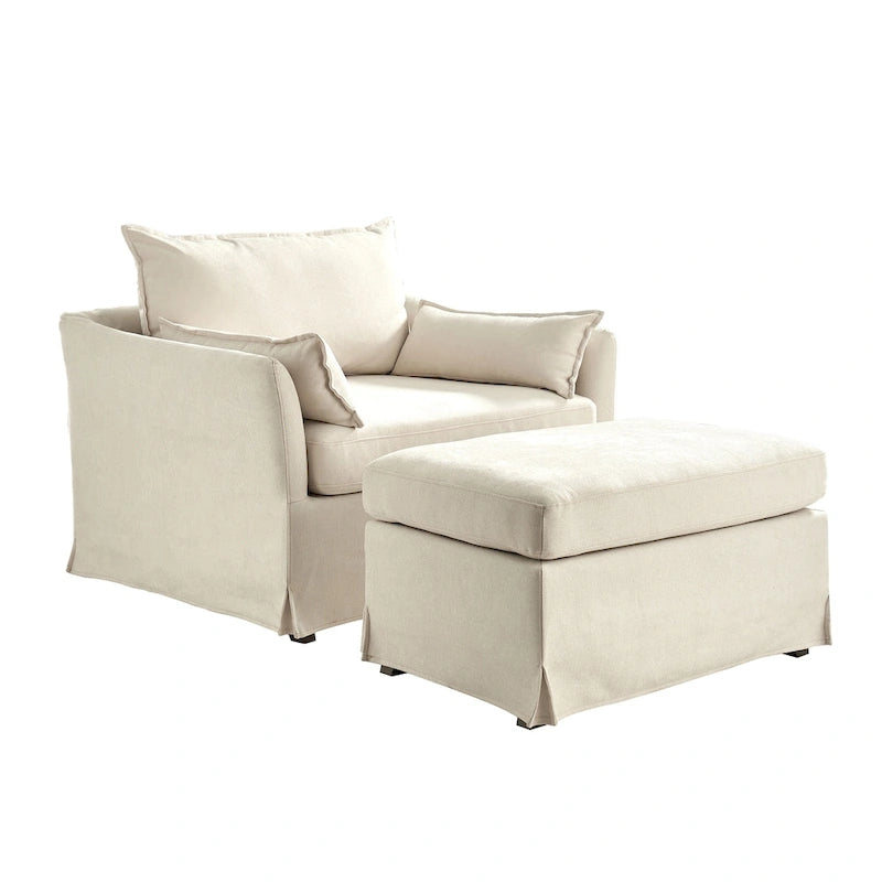 Sophie Modern Oversized Slipcovered Armchair and Ottoman with Lockable Rear Wheels by HULALA HOME 14