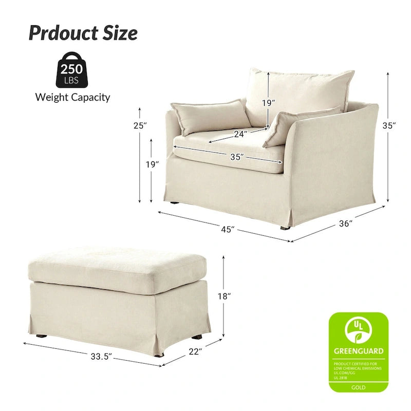 Sophie Modern Oversized Slipcovered Armchair and Ottoman with Lockable Rear Wheels by HULALA HOME 20