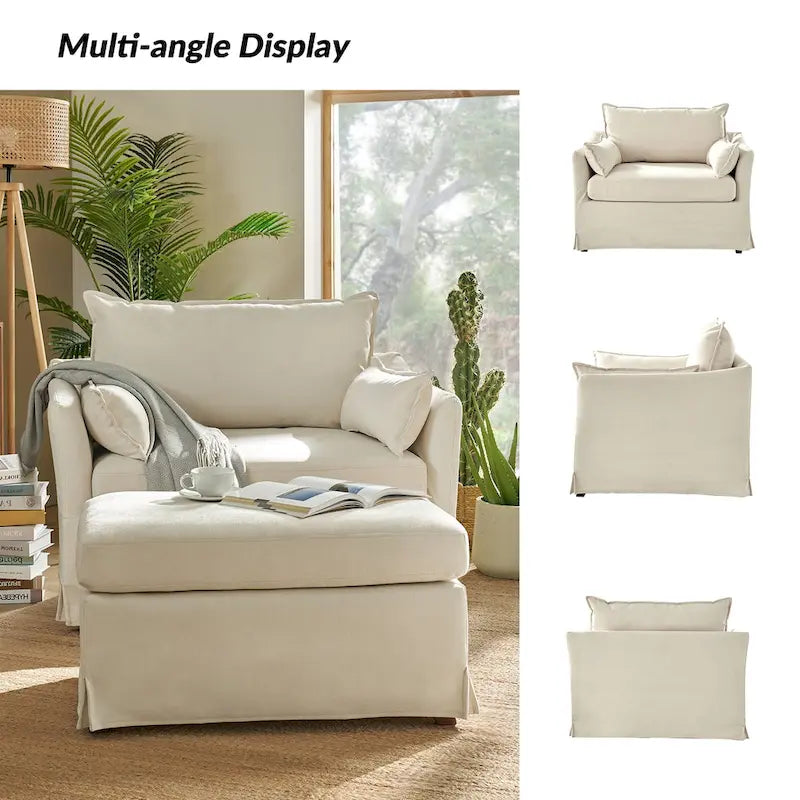 Sophie Modern Oversized Slipcovered Armchair and Ottoman with Lockable Rear Wheels by HULALA HOME 21