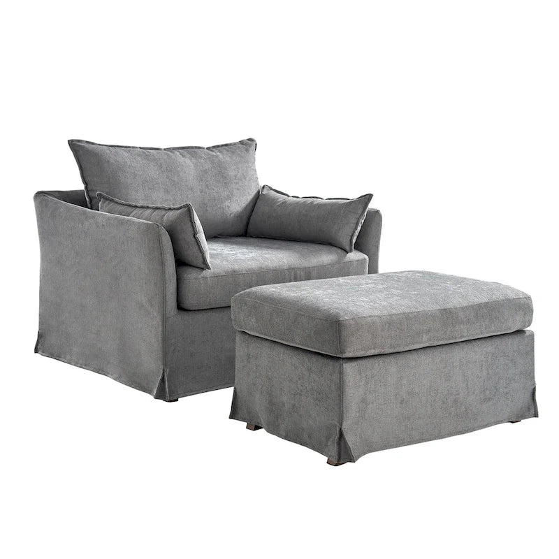 Sophie Modern Oversized Slipcovered Armchair and Ottoman with Lockable Rear Wheels by HULALA HOME 23