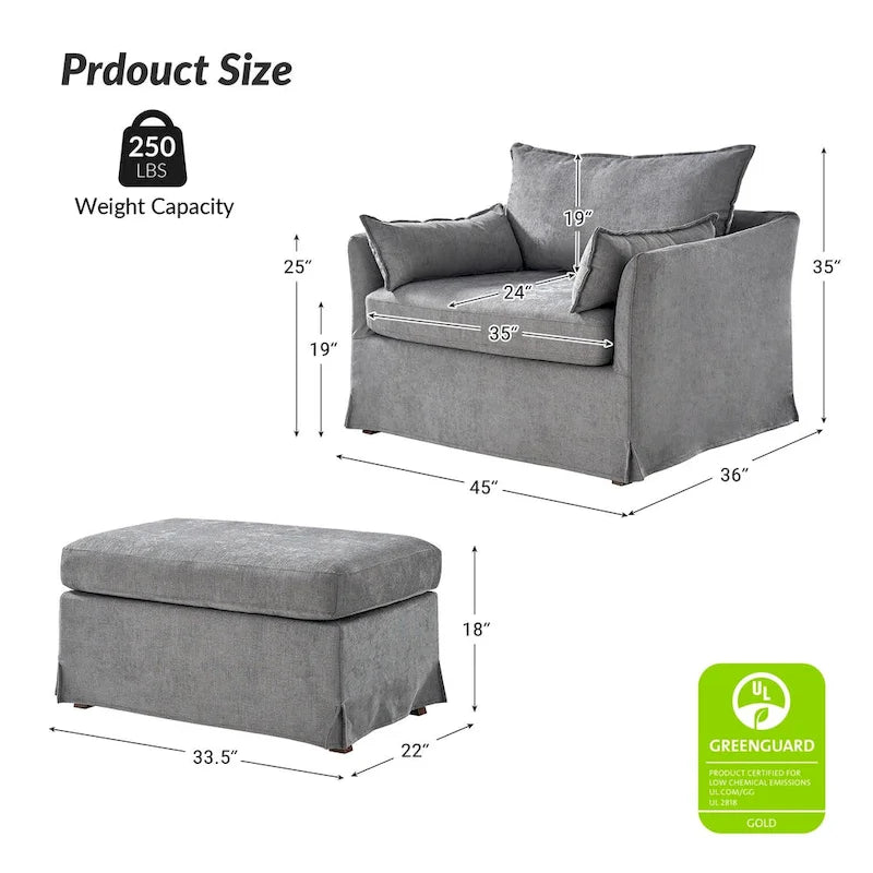 Sophie Modern Oversized Slipcovered Armchair and Ottoman with Lockable Rear Wheels by HULALA HOME 28