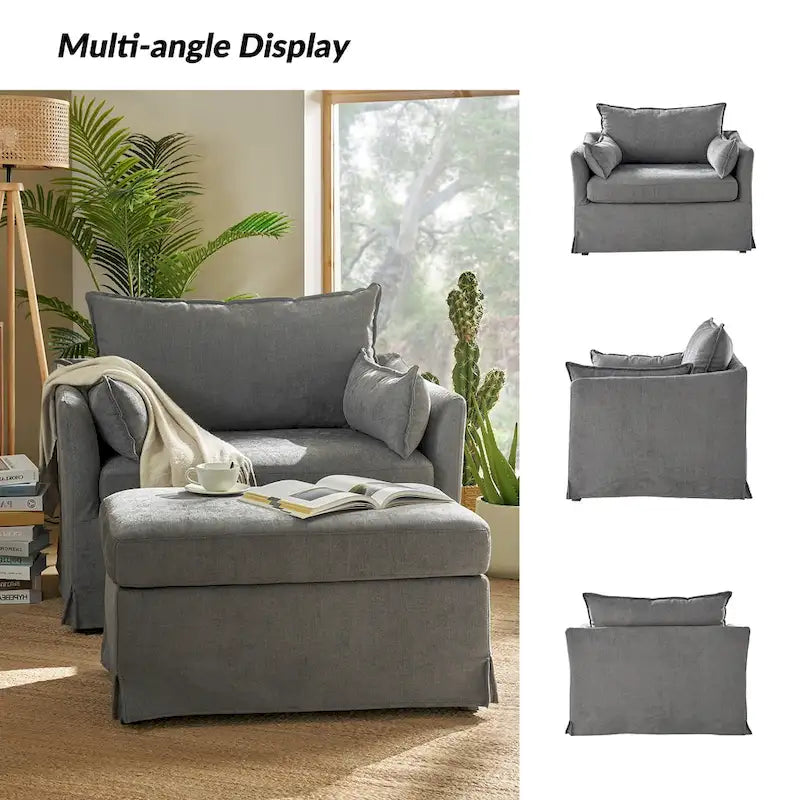 Sophie Modern Oversized Slipcovered Armchair and Ottoman with Lockable Rear Wheels by HULALA HOME 29