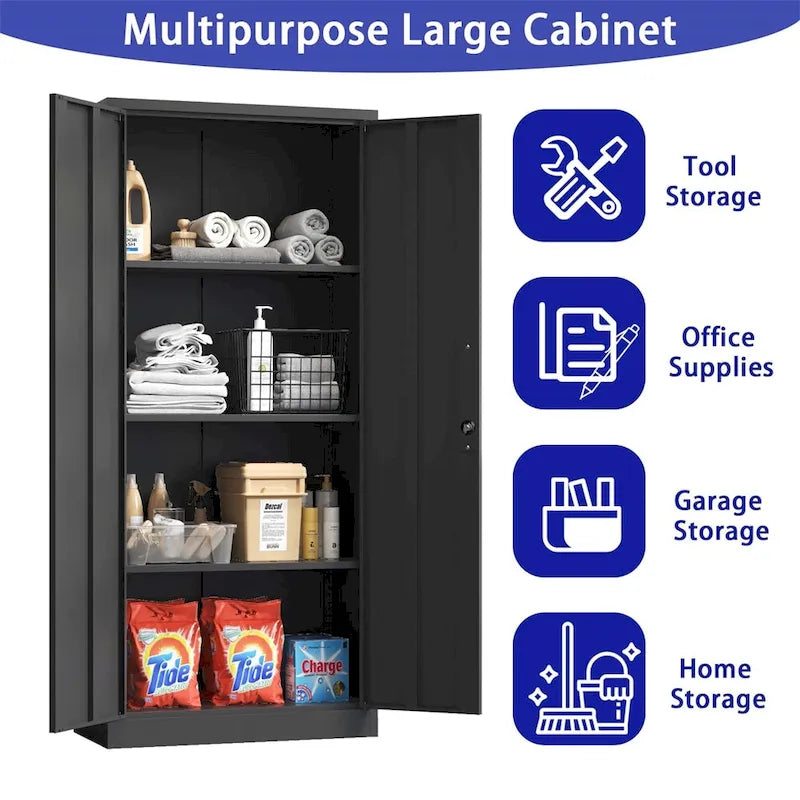 Metal Garage Storage Cabinet Tool Steel with Doors and 3 Shelves 2