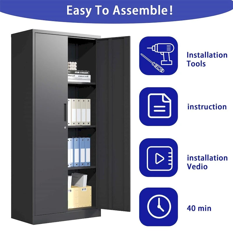 Metal Garage Storage Cabinet Tool Steel with Doors and 3 Shelves 3