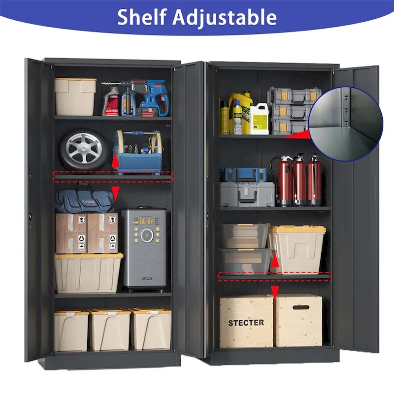 Metal Garage Storage Cabinet Tool Steel with Doors and 3 Shelves 6