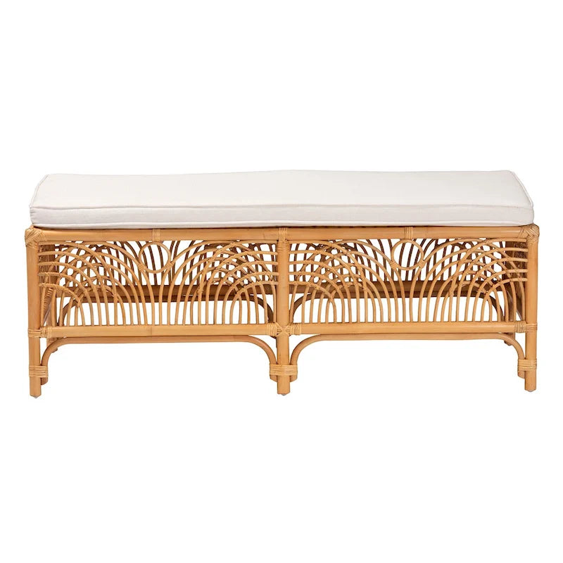 bali & pari Materra Modern bohemian Natural Brown Rattan Bench 3