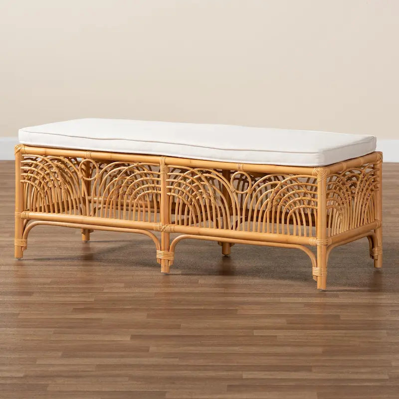 bali & pari Materra Modern bohemian Natural Brown Rattan Bench 7