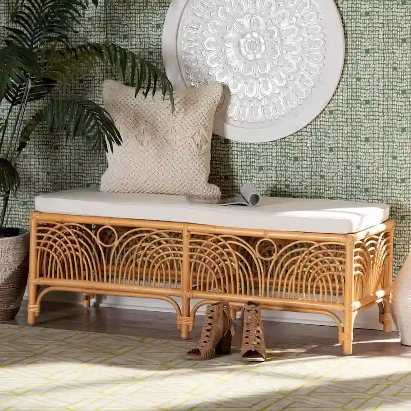 bali & pari Materra Modern bohemian Natural Brown Rattan Bench 8