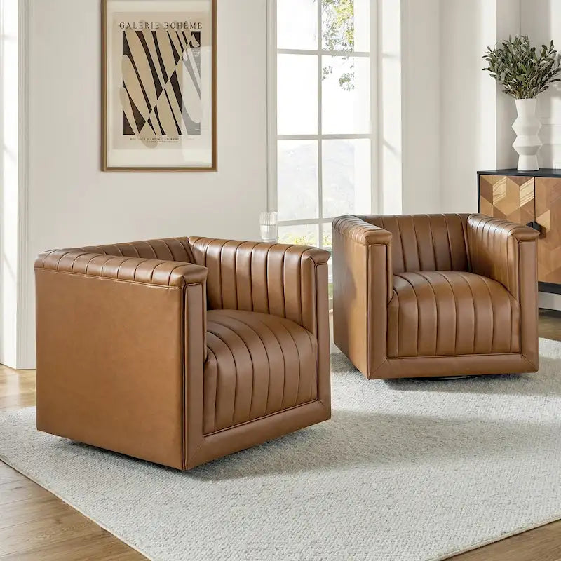 Esteban Modern Leather Upholstered Swivel Barrel Chair Set of 2 by HULALA HOME 28