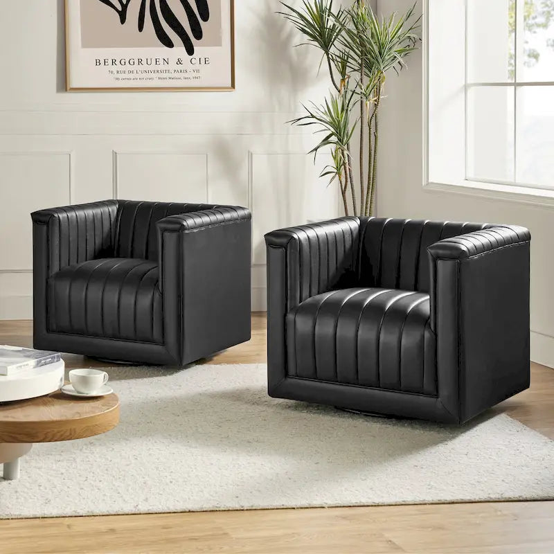 Esteban Modern Leather Upholstered Swivel Barrel Chair Set of 2 by HULALA HOME 4