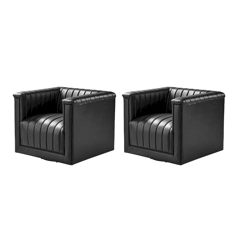 Esteban Modern Leather Upholstered Swivel Barrel Chair Set of 2 by HULALA HOME 5