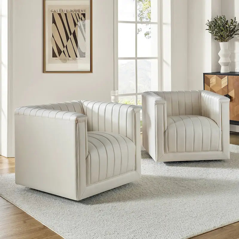 Esteban Modern Leather Upholstered Swivel Barrel Chair Set of 2 by HULALA HOME 11