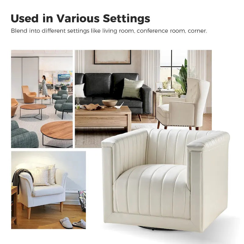 Esteban Modern Leather Upholstered Swivel Barrel Chair Set of 2 by HULALA HOME 19