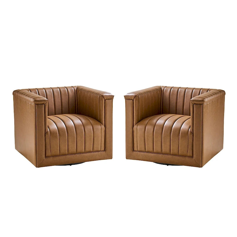 Esteban Modern Leather Upholstered Swivel Barrel Chair Set of 2 by HULALA HOME 20