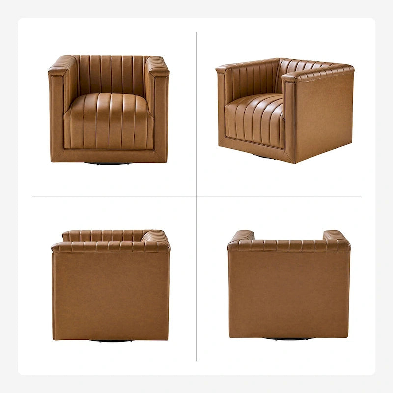 Esteban Modern Leather Upholstered Swivel Barrel Chair Set of 2 by HULALA HOME 24