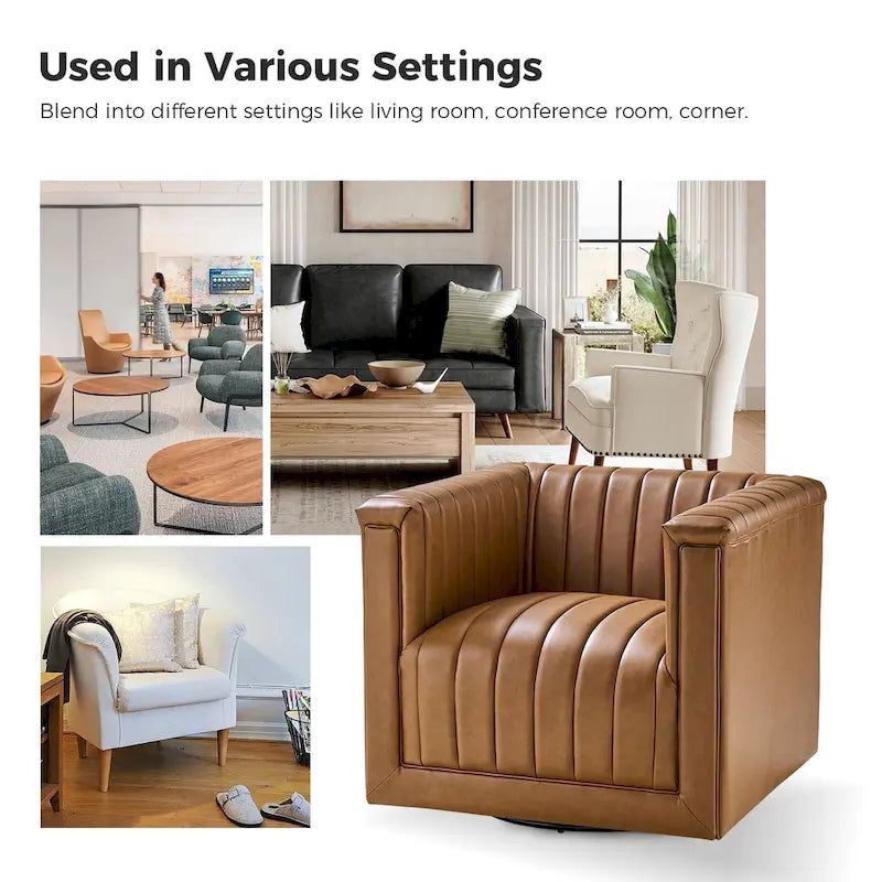 Esteban Modern Leather Upholstered Swivel Barrel Chair Set of 2 by HULALA HOME 26