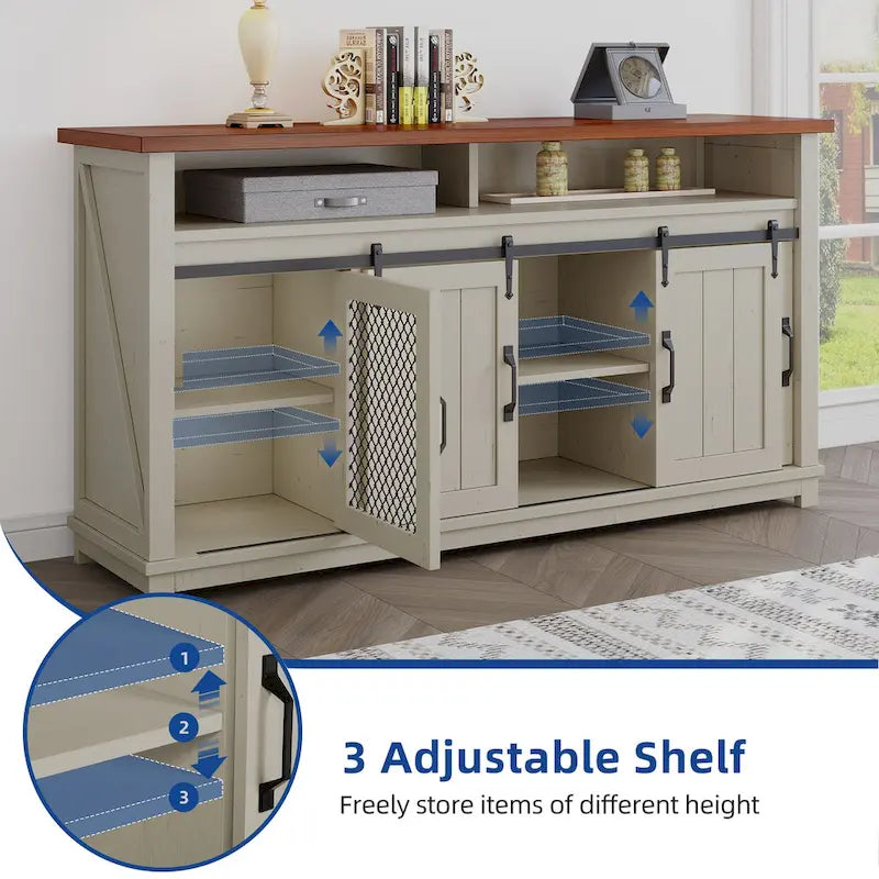 Moasis Farmhouse Industrial Buffet Cabinet Sideboard with Doors and Shelf 3