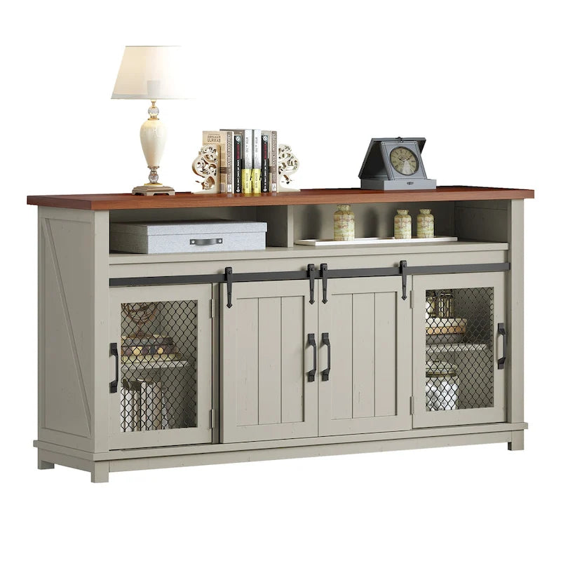 Moasis Farmhouse Industrial Buffet Cabinet Sideboard with Doors and Shelf 9
