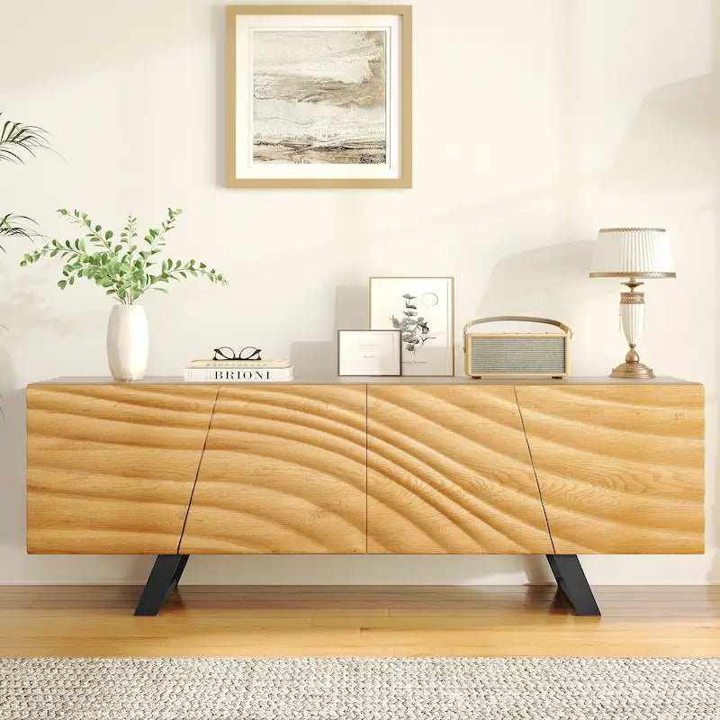 Moasis 63-inch Water Ripple Relief 4-Door Storage TV Stand - 63 14
