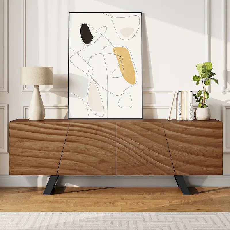 Moasis 63-inch Water Ripple Relief 4-Door Storage TV Stand - 63 15