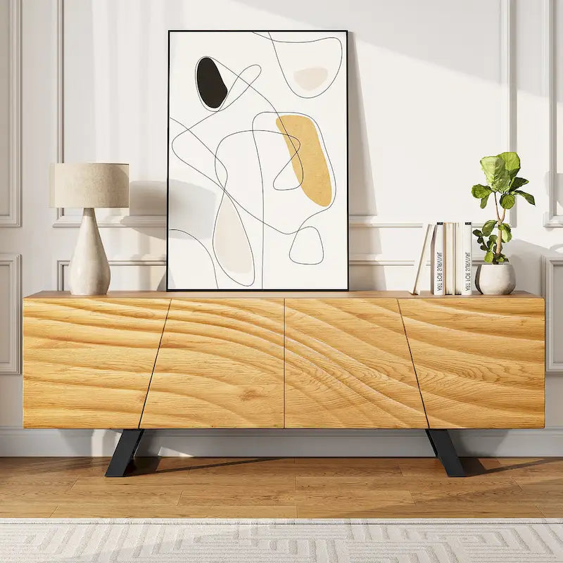 Moasis 63-inch Water Ripple Relief 4-Door Storage TV Stand - 63