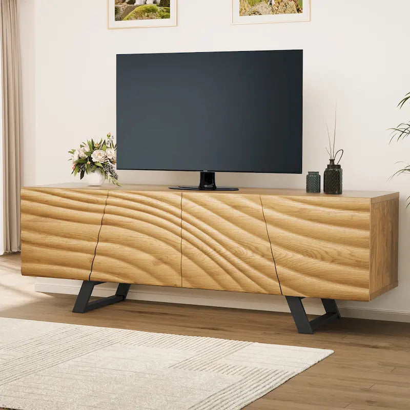 Moasis 63-inch Water Ripple Relief 4-Door Storage TV Stand - 63 3