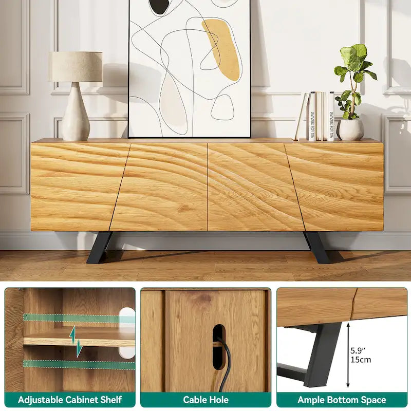 Moasis 63-inch Water Ripple Relief 4-Door Storage TV Stand - 63 4