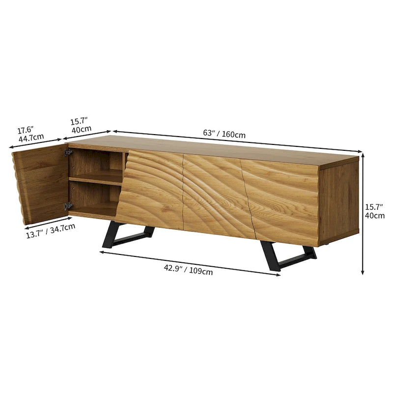 Moasis 63-inch Water Ripple Relief 4-Door Storage TV Stand - 63 8