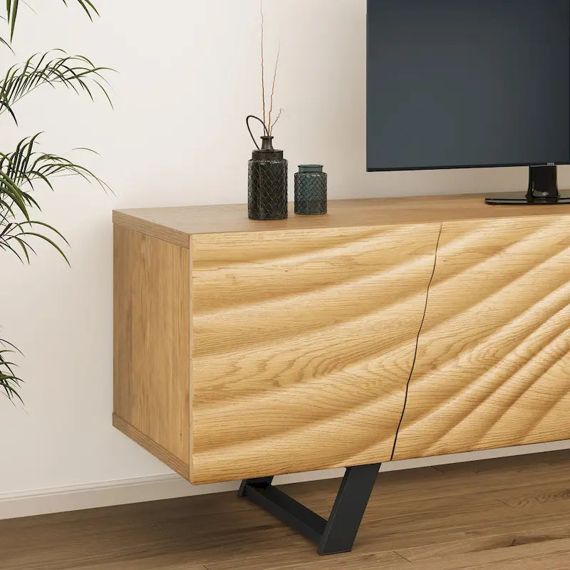 Moasis 63-inch Water Ripple Relief 4-Door Storage TV Stand - 63 12