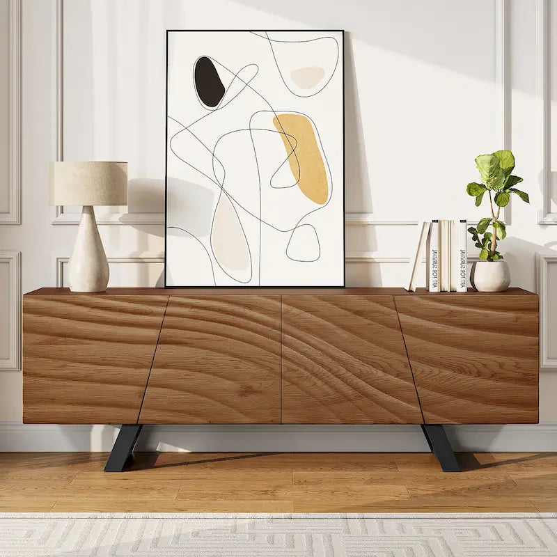 Moasis 63-inch Water Ripple Relief 4-Door Storage TV Stand - 63 13