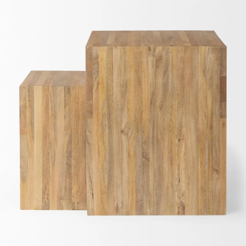 Tavolini a incastro quadrati in legno massiccio marrone chiaro Chloe (Set da 2) - 20L x 20P x 24H 3