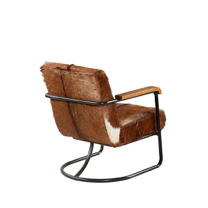 Poltrona occasionale Veranda rivestita in pelle bovina, marrone e bianca 3