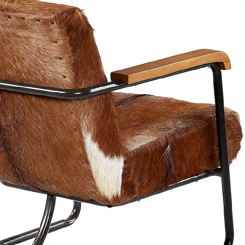 Poltrona occasionale Veranda rivestita in pelle bovina, marrone e bianca 4