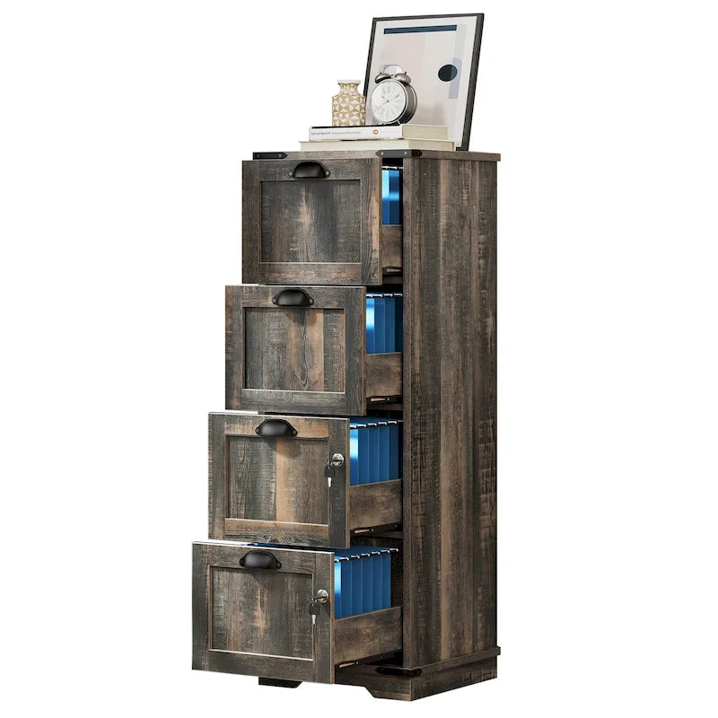 Moasis 4 Drawer Rustic Wood Vertical File Cabinet with Lock Storage Cabinet 10