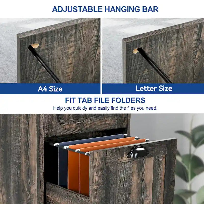 Moasis 4 Drawer Rustic Wood Vertical File Cabinet with Lock Storage Cabinet 3