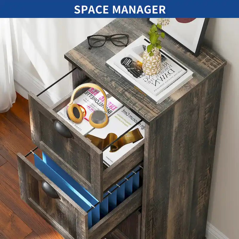 Moasis 4 Drawer Rustic Wood Vertical File Cabinet with Lock Storage Cabinet 5