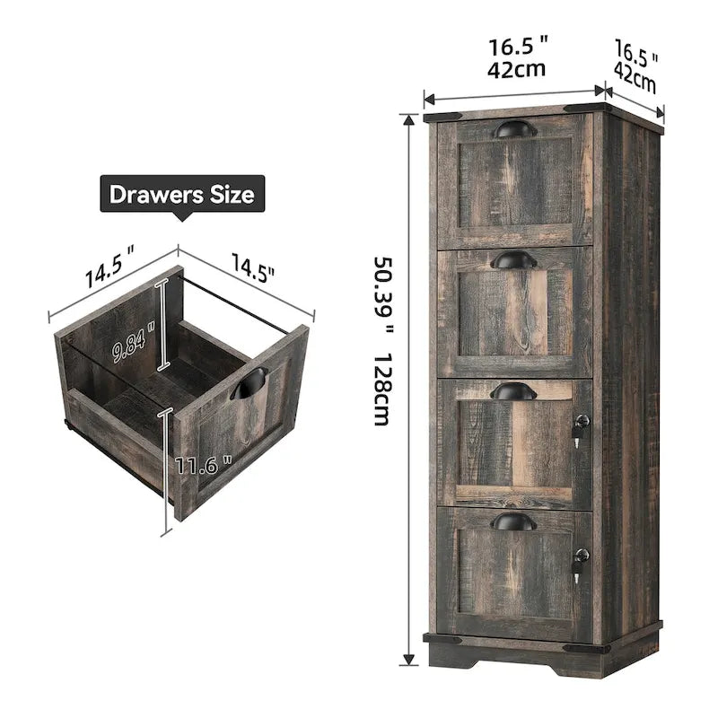 Moasis 4 Drawer Rustic Wood Vertical File Cabinet with Lock Storage Cabinet 8