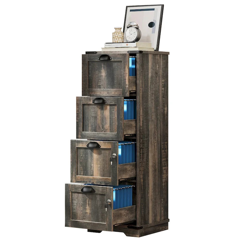 Moasis 4 Drawer Rustic Wood Vertical File Cabinet with Lock Storage Cabinet 9