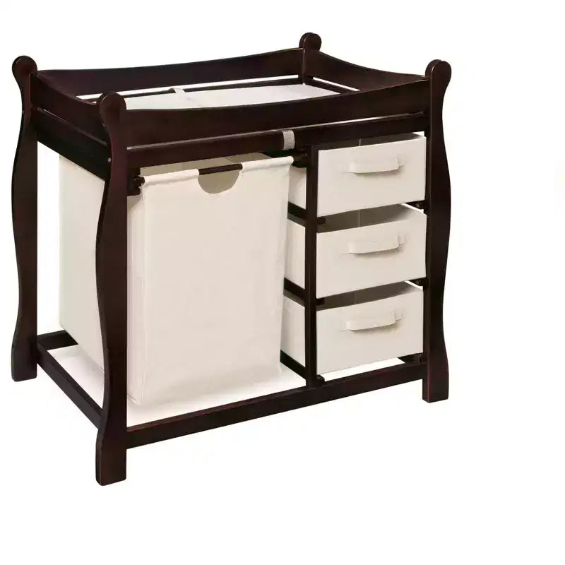 Badger Basket Sleigh Style Baby Changing Table with Hamper and 3 Baskets - Espresso
