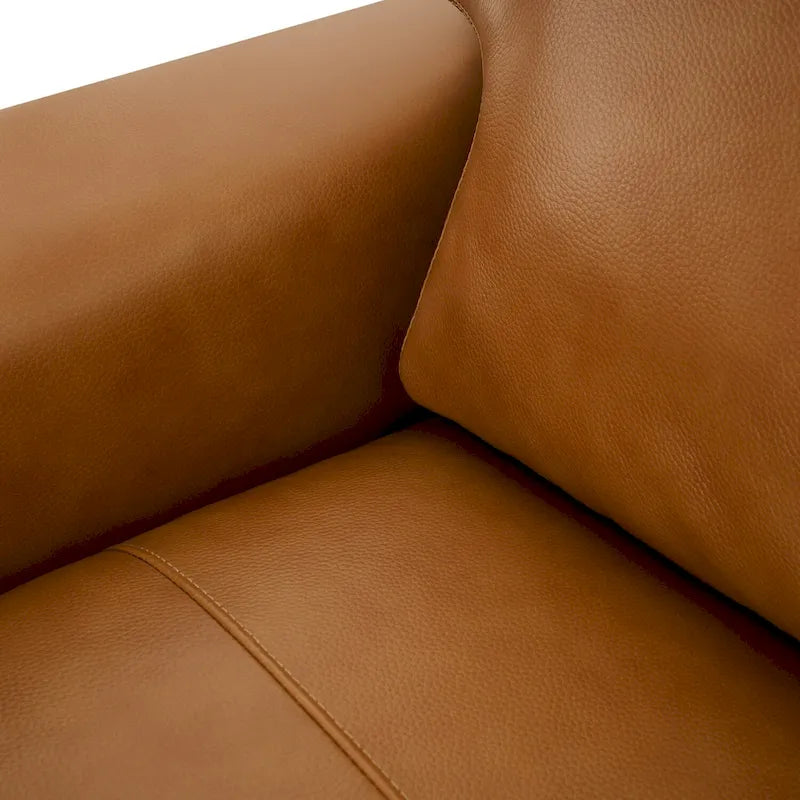 Genuine Leather Accent Chair - Luxurious Comfort Goose Feather Cushion Filling Square Arm Design Sturdy Block Legs 7