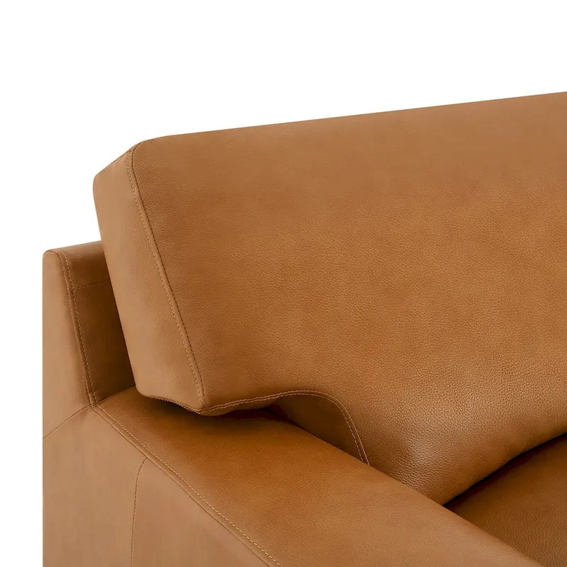 Genuine Leather Accent Chair - Luxurious Comfort Goose Feather Cushion Filling Square Arm Design Sturdy Block Legs 8