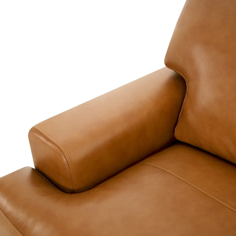 Genuine Leather Accent Chair - Luxurious Comfort Goose Feather Cushion Filling Square Arm Design Sturdy Block Legs 9