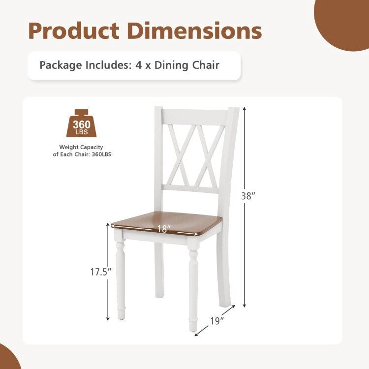 Wooden Farmhouse Kitchen Chairs with Rubber Wood Seat - 18 x 19 x 38 3