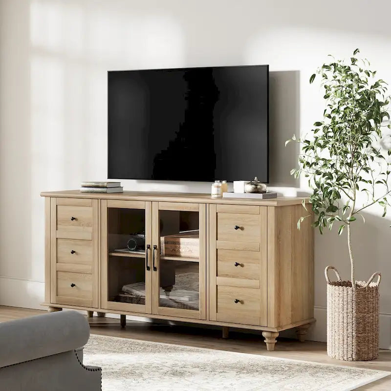 Mobili Porta TV WAMPAT in Legno con Ante in Vetro per TV fino a 75 pollici, Tavolino Porta TV Universale 3
