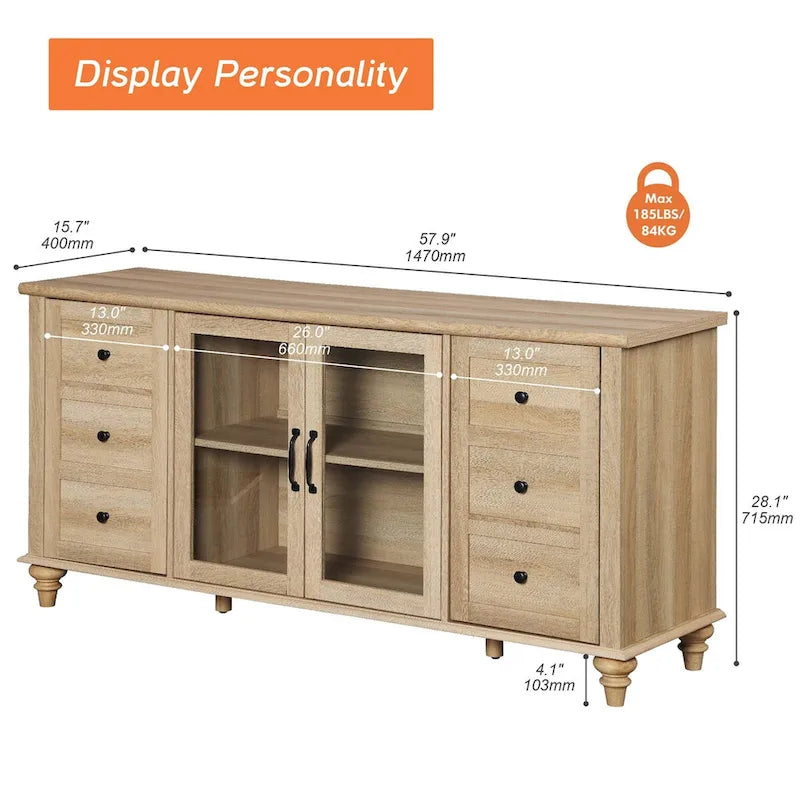 Mobili Porta TV WAMPAT in Legno con Ante in Vetro per TV fino a 75 pollici, Tavolino Porta TV Universale 5