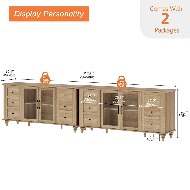 Mobili Porta TV WAMPAT in Legno con Ante in Vetro per TV fino a 75 pollici, Tavolino Porta TV Universale 13